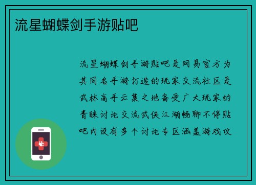 流星蝴蝶剑手游贴吧